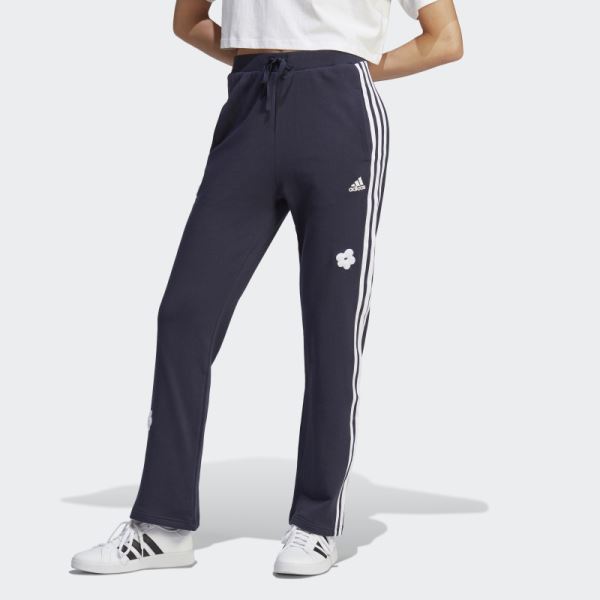 Adidas 3-Stripes High Rise Joggers with Chenille Flower Patches Ink