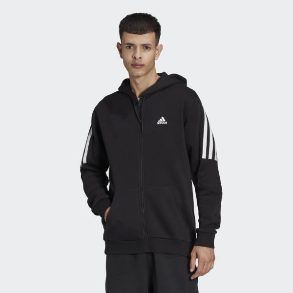 Black Future Icons 3-Stripes Fleece Full-Zip Hoodie Adidas
