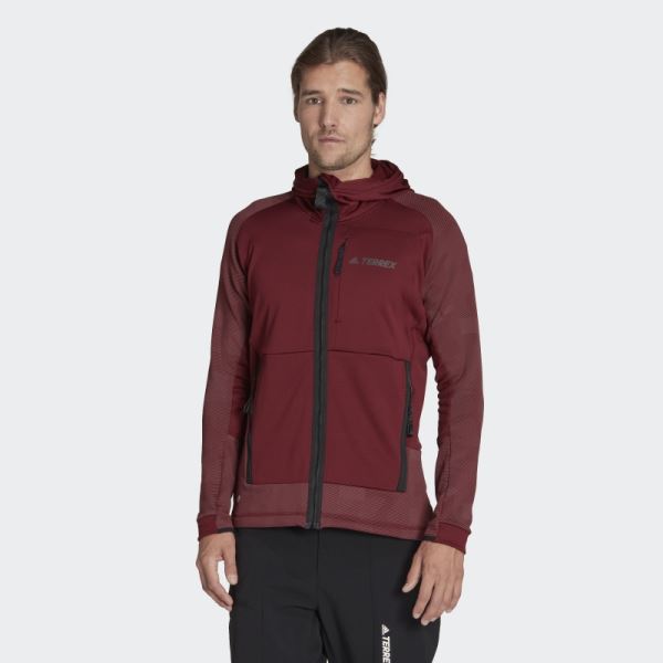 Adidas TERREX Tech Fleece Hooded Hiking Fleece Jacket Red