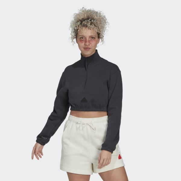 Adidas Cropped Half-Zip Sweatshirt White Fashion