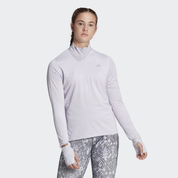 Adidas Fast Running Half-Zip Long Sleeve Top Silver Dawn