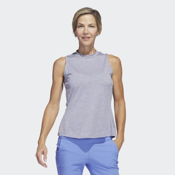 Blue Adidas Essentials Heathered Mock-Neck Sleeveless Golf Polo Shirt