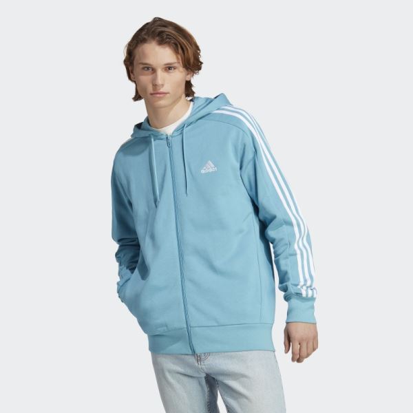 Blue Adidas Essentials French Terry 3-Stripes Full-Zip Hoodie