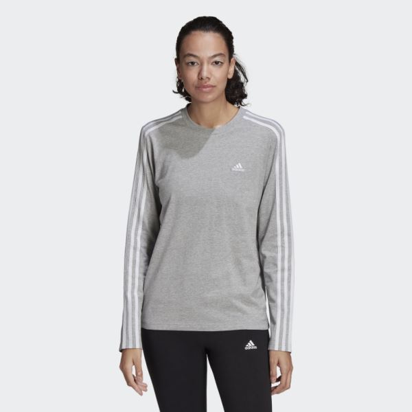 Essentials 3-Stripes Long-Sleeve Top Adidas Medium Grey