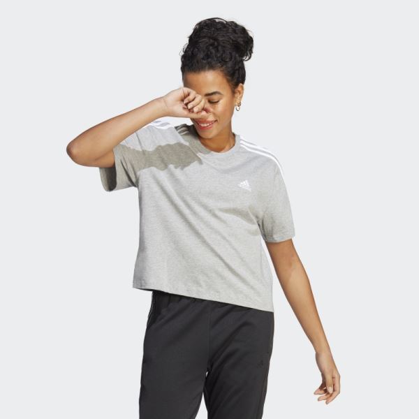 Adidas Medium Grey Essentials 3-Stripes Single Jersey Crop Top