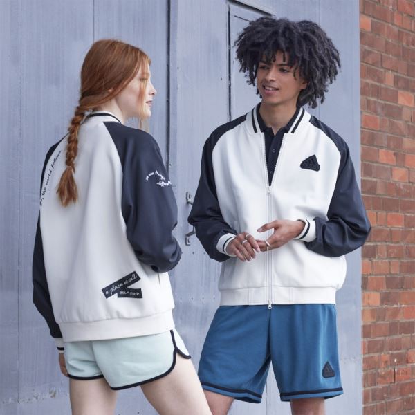 Adidas White Printed Bomber Jacket (Gender Neutral)