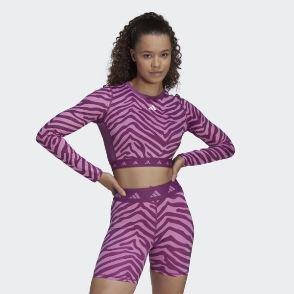 Adidas Multicolor Hyperglam Techfit Crop Long Sleeve Zebra Tee