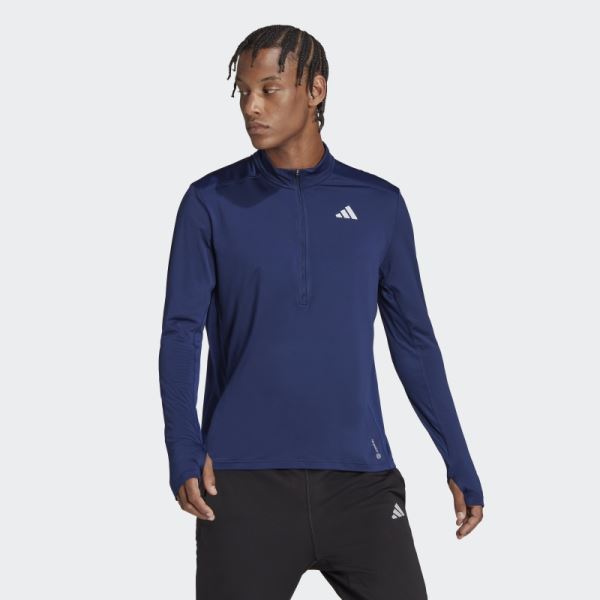 Adidas Own the Run 1/2 Zip Long-Sleeve Top Dark Blue