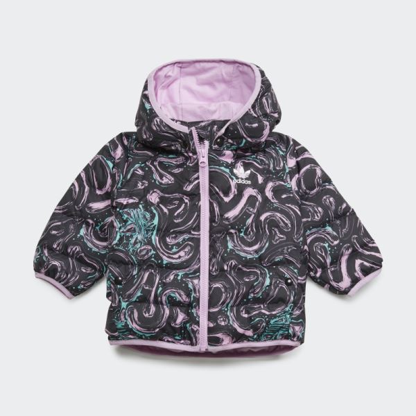 Adidas Black Allover Print Down Jacket with Hood