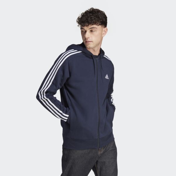Ink Adidas Essentials French Terry 3-Stripes Full-Zip Hoodie