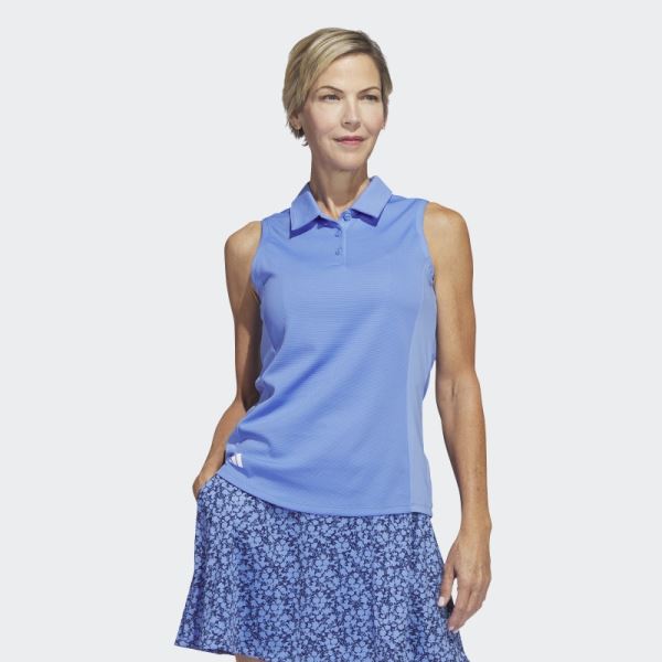 Adidas Blue Texture Sleeveless Golf Polo Shirt
