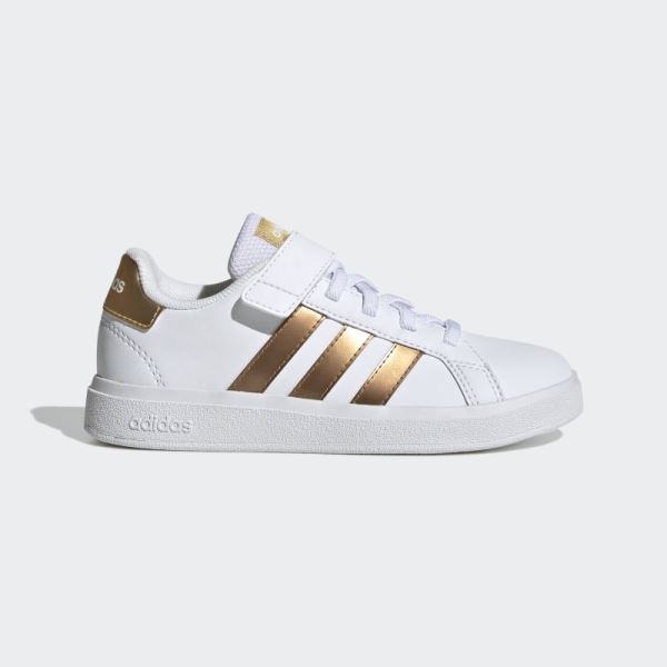 Adidas Grand Court Sustainable Lifestyle Court Elastic Lace and Top Strap Shoes Matte Gold