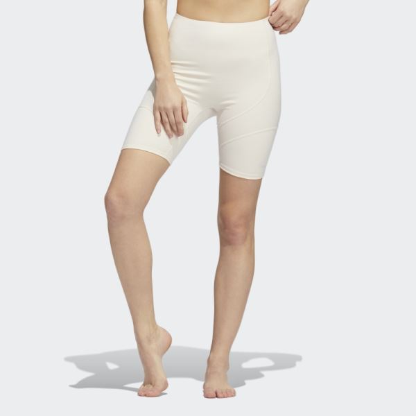 White Adidas Yoga 4 Elements Studio Pocket Short Tights